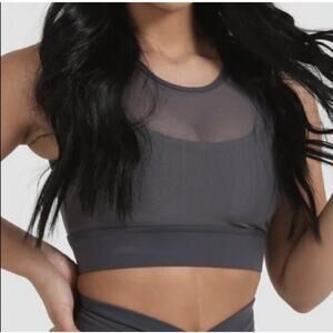 For The Peach Grey Mesh Padded High Support Impact Gym Bra Double Layer Size XL